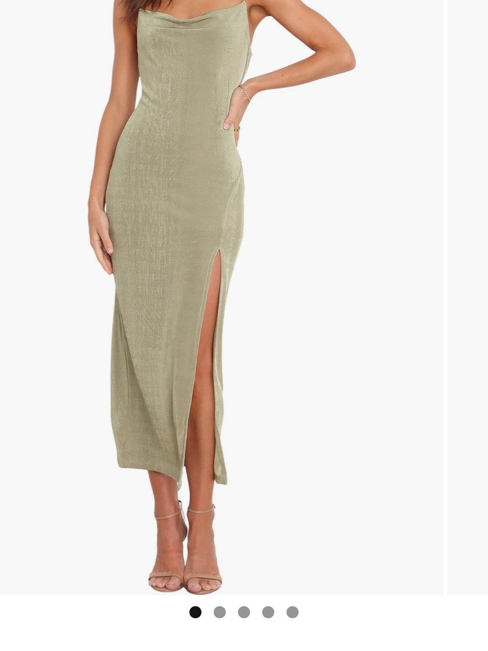 Petal & Pup Olive Green Maxi Slip Skirt with Side Slit